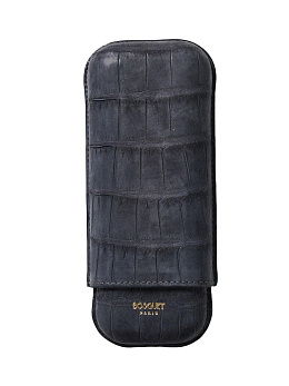 Футляр Bosquet Genuine Dark Gray Crocodile Skin на 2 сигары - фото