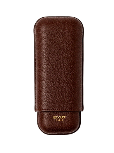 Футляр Bosquet Grained Calf Leather Dark Brown на 2 сигары - фото